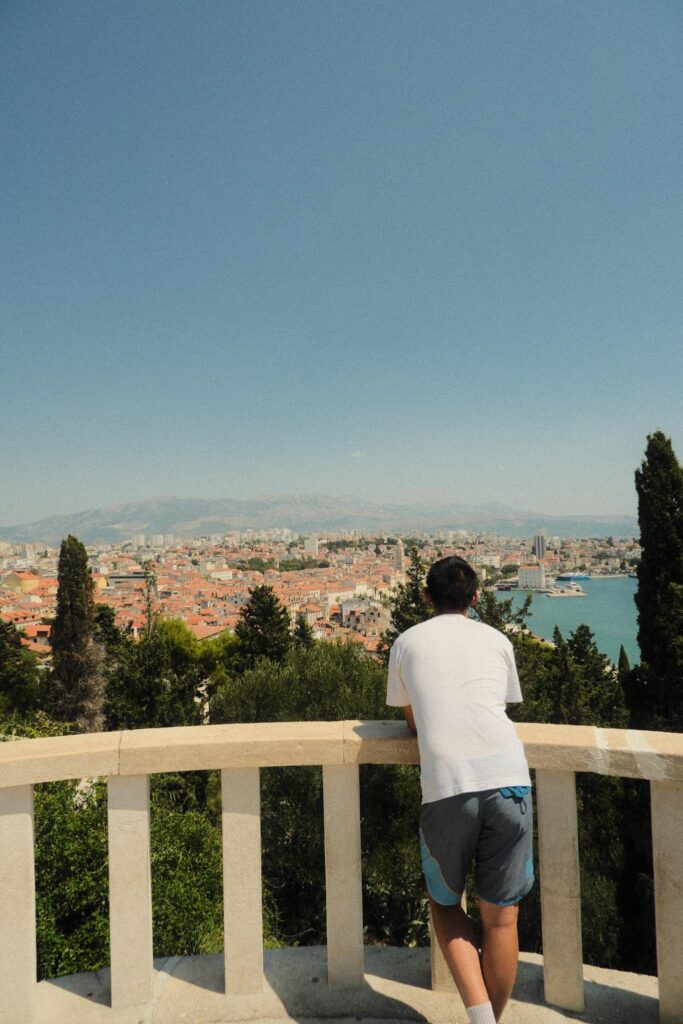 Panoramic view of Split old town and Adriatic Sea from Marjan Hill viewpoint in Croatia